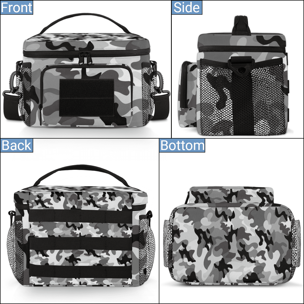 Lunch Box for Adults,Tactical Lunch Bag,Leakproof Insulated Lunch Bag for Adjustable Shoulder Strap,Water Bottle Pouch Cooler Bag for Work Outdoor Picnic Trips 8L(Camouflage Gray)