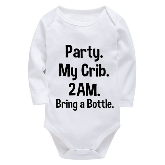 Party My Crib 2AM Bring A Bottle Outfit for Boys Long Sleeve Neutral Girl Baby Clothes White Baby Bodysuit