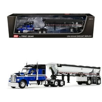 Kenworth W990 76" Mid-Roof Sleeper and MAC Half Round End Dump Trailer Blue and Black 1/64 Diecast Model by DCP/First Gear