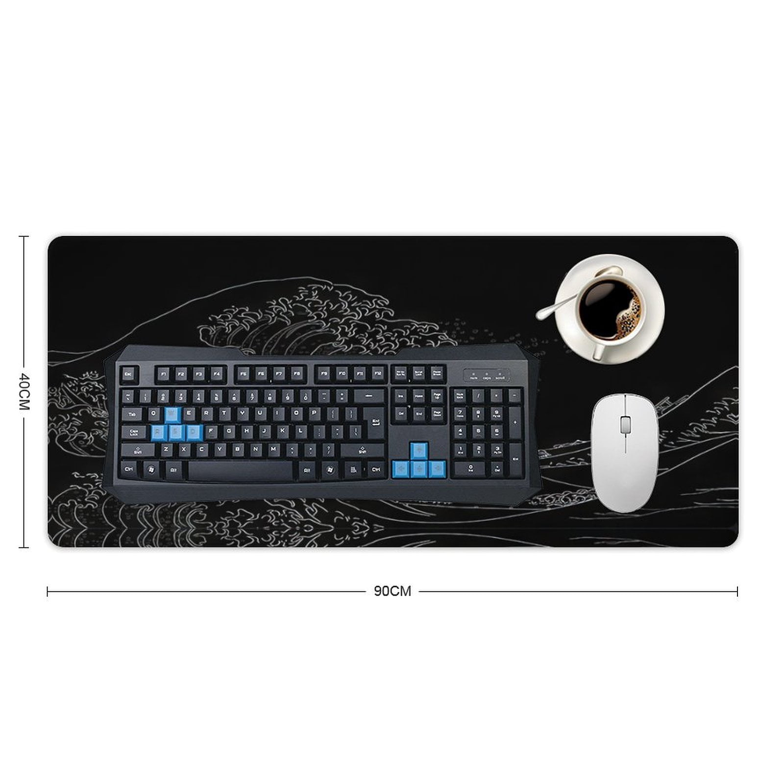 Japanese Sea Wave Mouse Pad Gaming Mousepad Large Mouse Pad for Keyboard and Mouse with Anti-Slip Rubber Base, Keyboard Pad Big Mouse Mat for Home and Office  35.4 x 15.7in