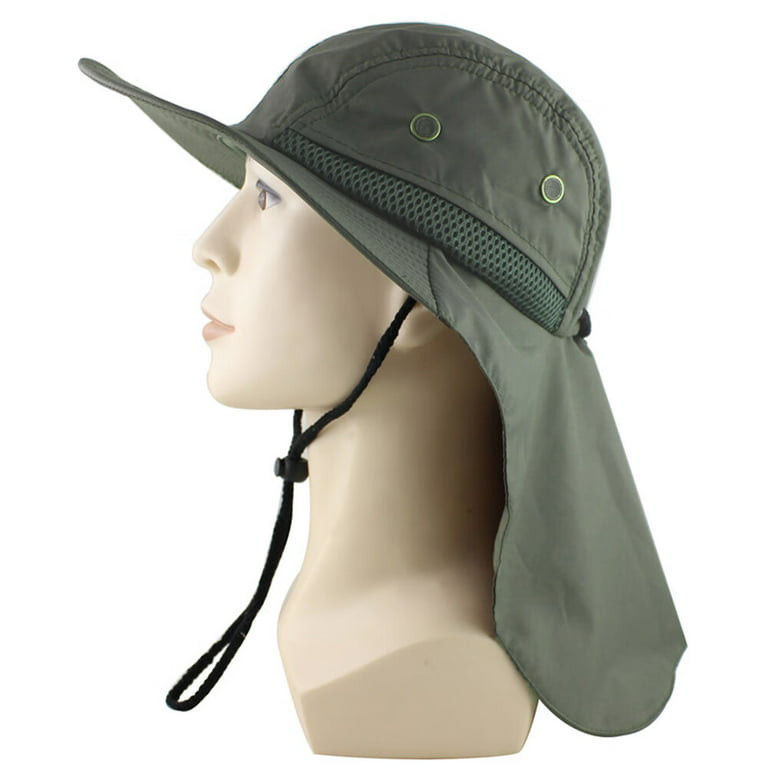 Seekfunning Mens Fishing Hat with Neck Flap for Men，Sun Hat with Wide Brim  for Hiking Safari Hat with Neck Cover for Outdoor Sun Protection Fisherman  Hat - Army Green 