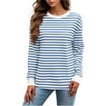 thumbnail image 2 of AherBiu Fall Tops for Women Long Sleeve Striped Crewneck Casual Loose Pullover Top T Shirts Blouse, 2 of 5