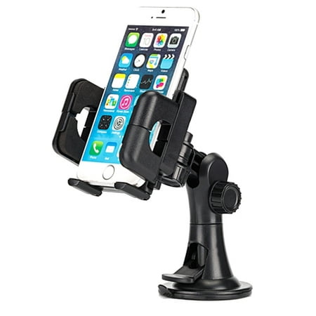 Premium 2-in-1 Car Mount Windshield Dash Holder Window Dashboard Dock Stand Suction Multi-Angle Rotating 3D for iPhone 5 5C 5S 6 Plus 6S Plus 7 Plus SE - Google Pixel XL - HTC 10, Bolt,
