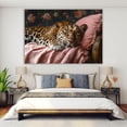 thumbnail image 5 of Mudket Sleeping Leopard with Pink Floral Bedding Framed Canvas Wall Art, Soft Girly Jungle Cheetah Print Decor for Women Bedroom, Living Room, Vanity Space, Ready to Hang-24"L x 16"W, 5 of 10