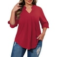thumbnail image 3 of WellSize Plus Size Blouse for Women Dressy Pleated Tunic Tops Roll Up 3/4 Sleeve Shirts, 3 of 8
