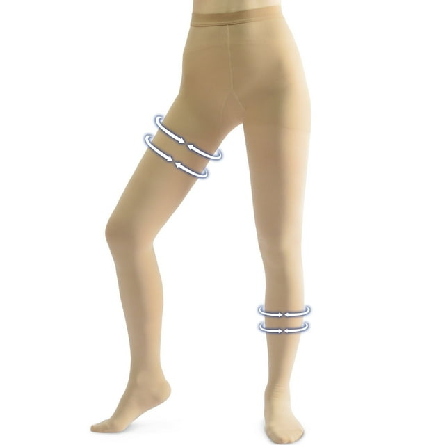 beister Pantimedias de Compresión Anti-embolia para Mujer, Paquete de 1, Medias de Compresión Opacas, Cintura Alta, 20-30mmHg, Beige