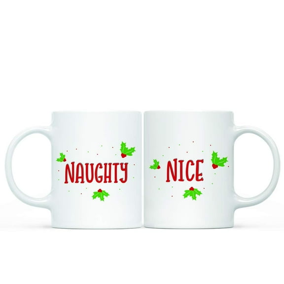 Koyal Wholesale Funny Christmas Coffee Mug Gag Couple Gift, Naughty, Nice, 2-Pack, Wedding Engaged Bridal Shower Gift