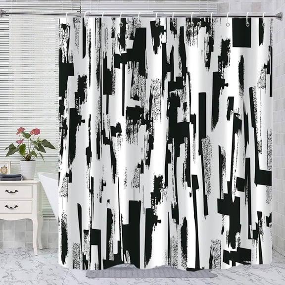 Black and White Shower Curtain, Abstract Modern Ombre Art Painting Graffiti Machine Washable Waterproof Fabric for Bathroom Decor Bathtub with Hooks-36"W x 72"L (Pack of 1)
