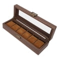 thumbnail image 2 of 6 Slot Watch Storage Display Box Wood Grain PU Leather Lockable Wristwatch Protective Box, 2 of 14