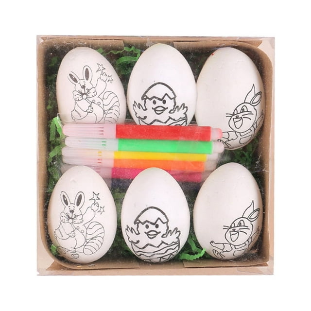 Fasiaou Easter Egg Painting Kit, 6pcs Wooden Eggs for Easter Crafts Basket Stuffers Gifts for Kids Toddlers Boys Girls Ages 4-8 8-12 Birthday Party Favors Classroom Prizes DIY Decor