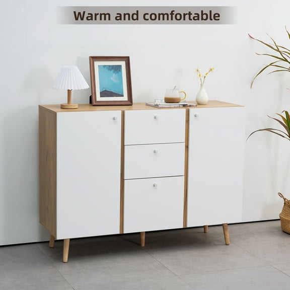 Sideboard Buffet Cabinet with 3 Drawers & 2 Doors,47.24"Buffet Cabinet with Adjustable Shelves for for Living Room Dining Room Hallway,Kitchen