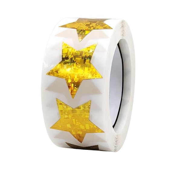CCOCC 1.5" Large Holographic Gold Star Stickers for Kids Reward, 500 Pcs Foil Star Metallic Stickers Roll for Behavior Chart, Student Planner and School Classroom Teacher Supplies