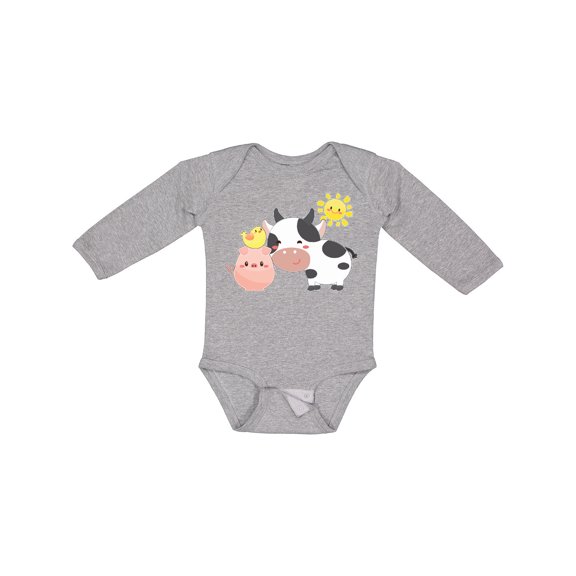 Inktastic Fun Farm Animals Cow, Pig, Chick Boys or Girls Long Sleeve Baby Bodysuit