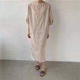 thumbnail image 3 of JUNWELL 2024 Nouvelles Robes d'Été en Lin pour Femme Minimaliste Rétro à Col Rond Robe Droite Décontractée pour Femme, 3 of 6