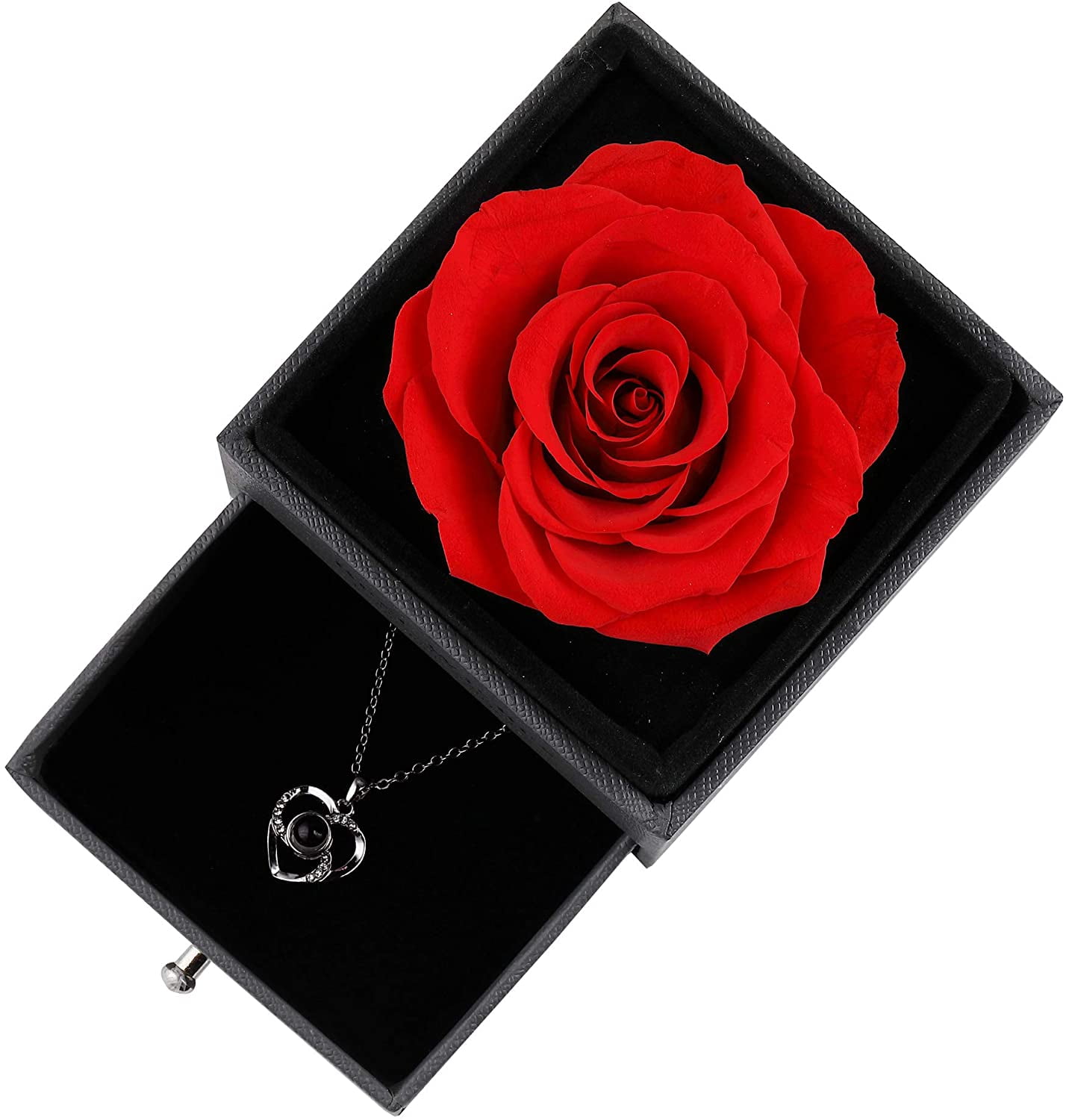 Iloveyou Necklace Blue Preserved Real Rose with Necklace Eternal Rose Flower Jewelry Box Never Withered Flower Romantic Gifts for Her Valentine's Day,Mother's Day,Birthday,Christmas