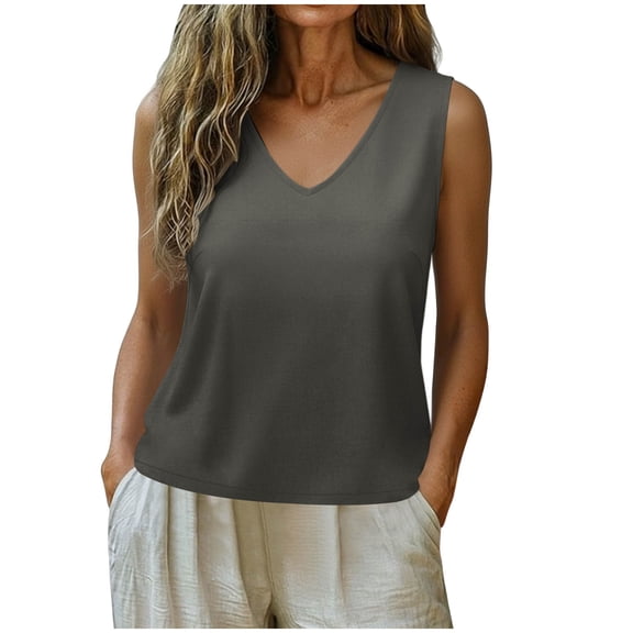XuJwPNcy Womens Sleeveless Tank Tops V Neck Breathable Cotton Linen Tees Thin Loose T Shirts Basic Summer Beach Resort Wear