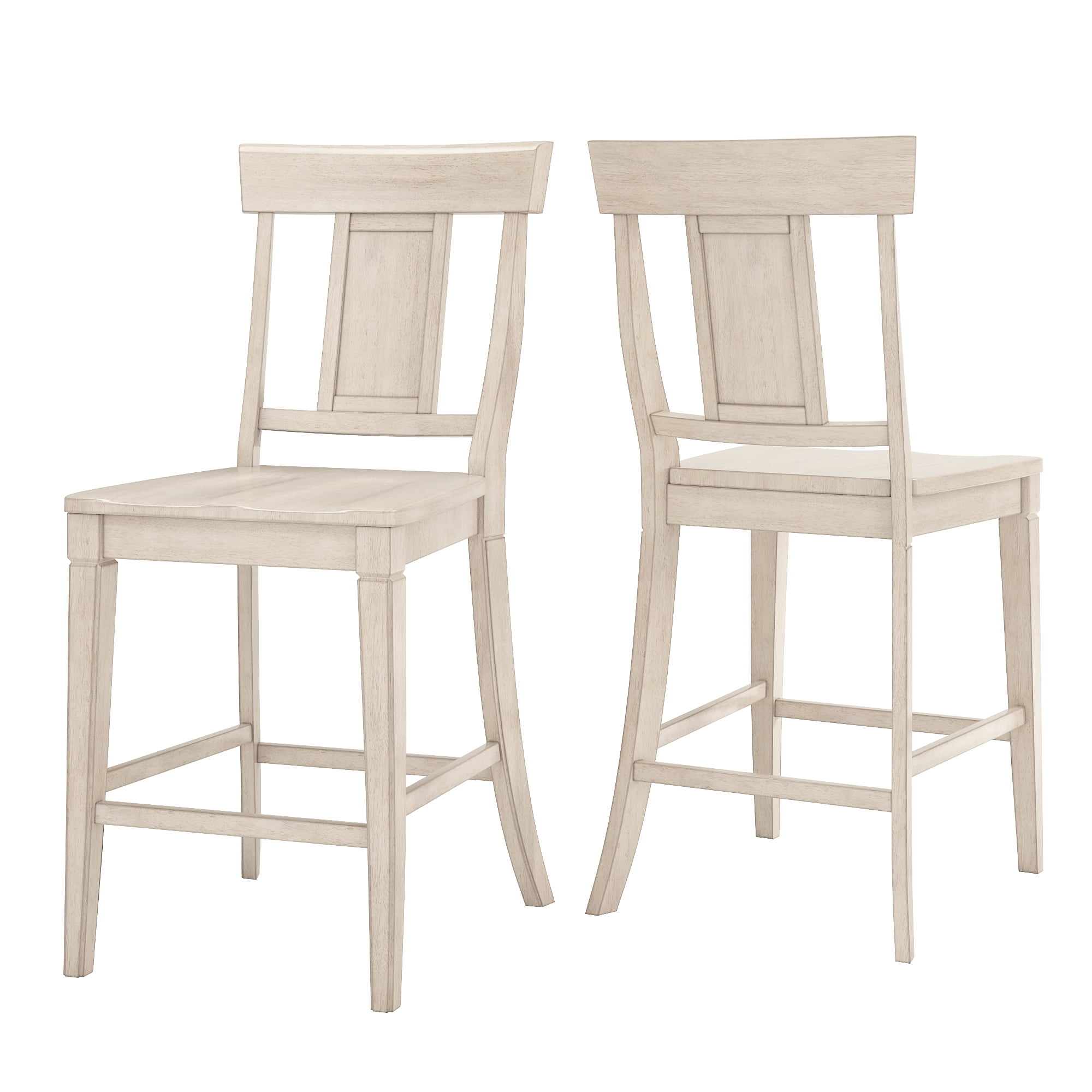 Weston Home Farmhouse Vintage Panel Back Solid Wood Counter Height Chair, Set of 2, Antique White
