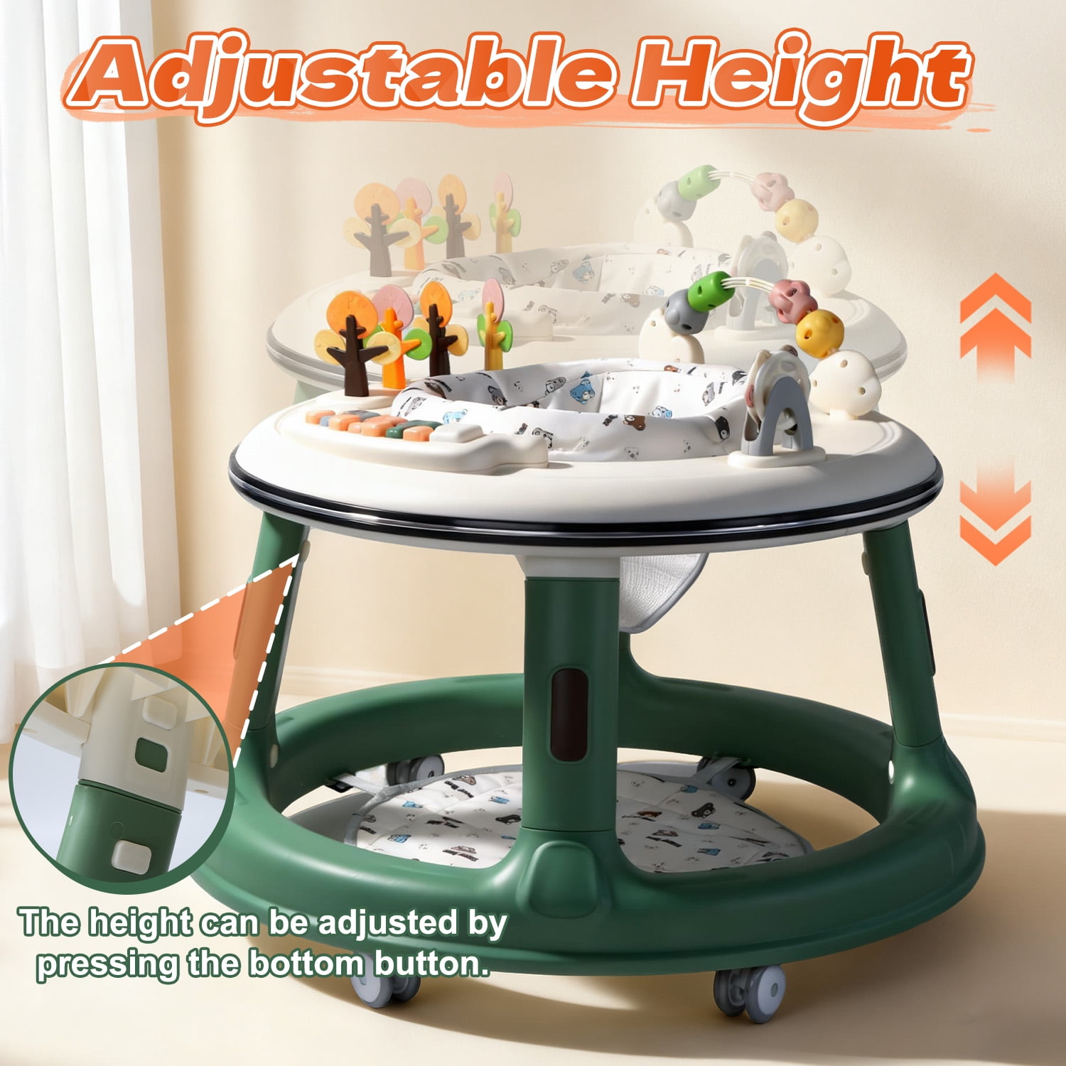 WonderStone 3 in 1 Baby Walker, Push Walker with 360° Swivel Seat, Music & Light Toys, Baby Bouncer, Baby Activity Center for Boy Girl 6-18 Months (Green)