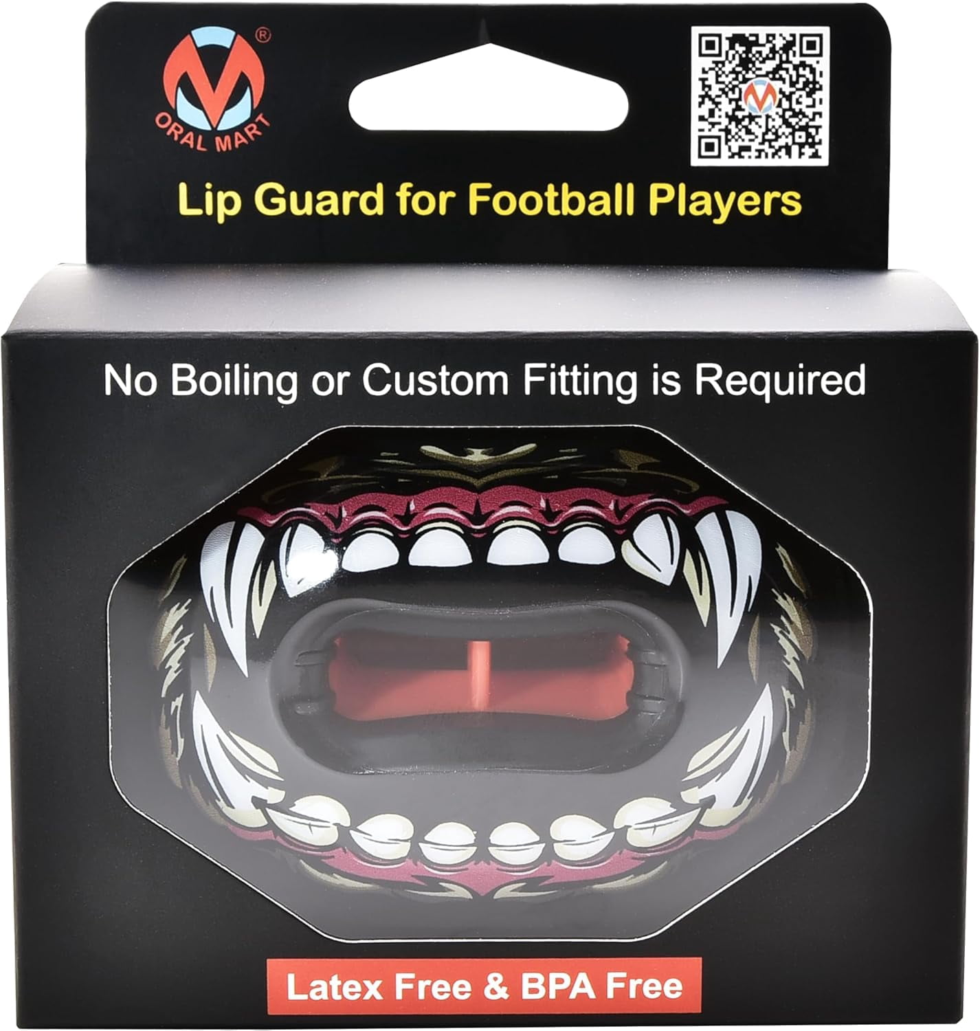 Flag Football Mouth Guard with 3D LipFit Design for Kids - Youth Tackle Football Mouthguard (No Boil) Cool Instant Fit Lip Guard Mouthpiece for Braces (Detachable Helmet Strap Included)