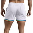 thumbnail image 4 of HOOMEUMY Men's Summer Shorts Rainbow Striped Elastic Waist Breathable Drawstring Beach Shorts with Pockets White XL, 4 of 4