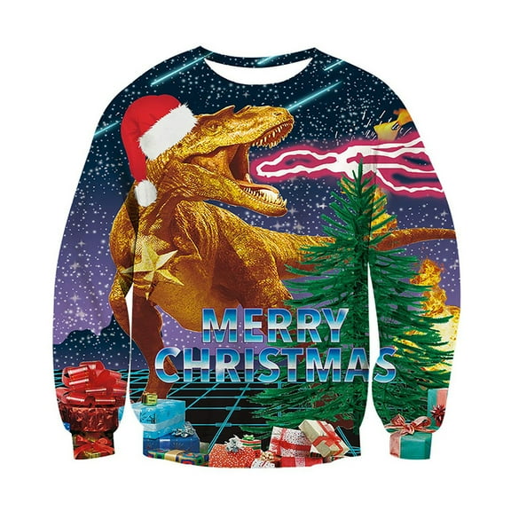 Telankuip Christmas Crewneck Sweatshirts Pullover for Unisex Adults Funny Novelty Xmas Printed Crewneck Long Sleeve Relaxed Comfy Festival Outfits 2025 Brown XL