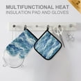 thumbnail image 4 of Yayeee Oven Mitts and Pot Holder Set of 4 Heat Resistant Kitchen Gloves Baking Hot Pad, Blue Watercolor Ocean Waves, 4 of 5