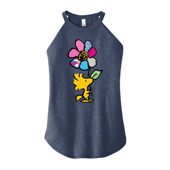 Peanuts - Woodstock With Flower And Pattern - Juniors High Neck Tank Top