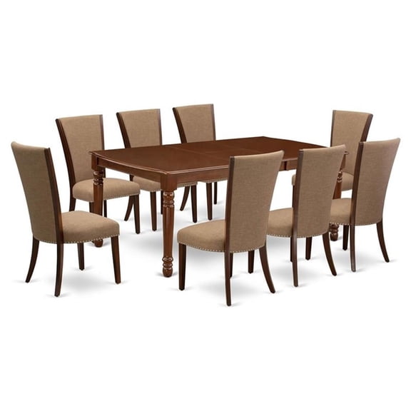 East West Furniture Dover 9-piece Wood Dining Set in Mahogany/Light Sable