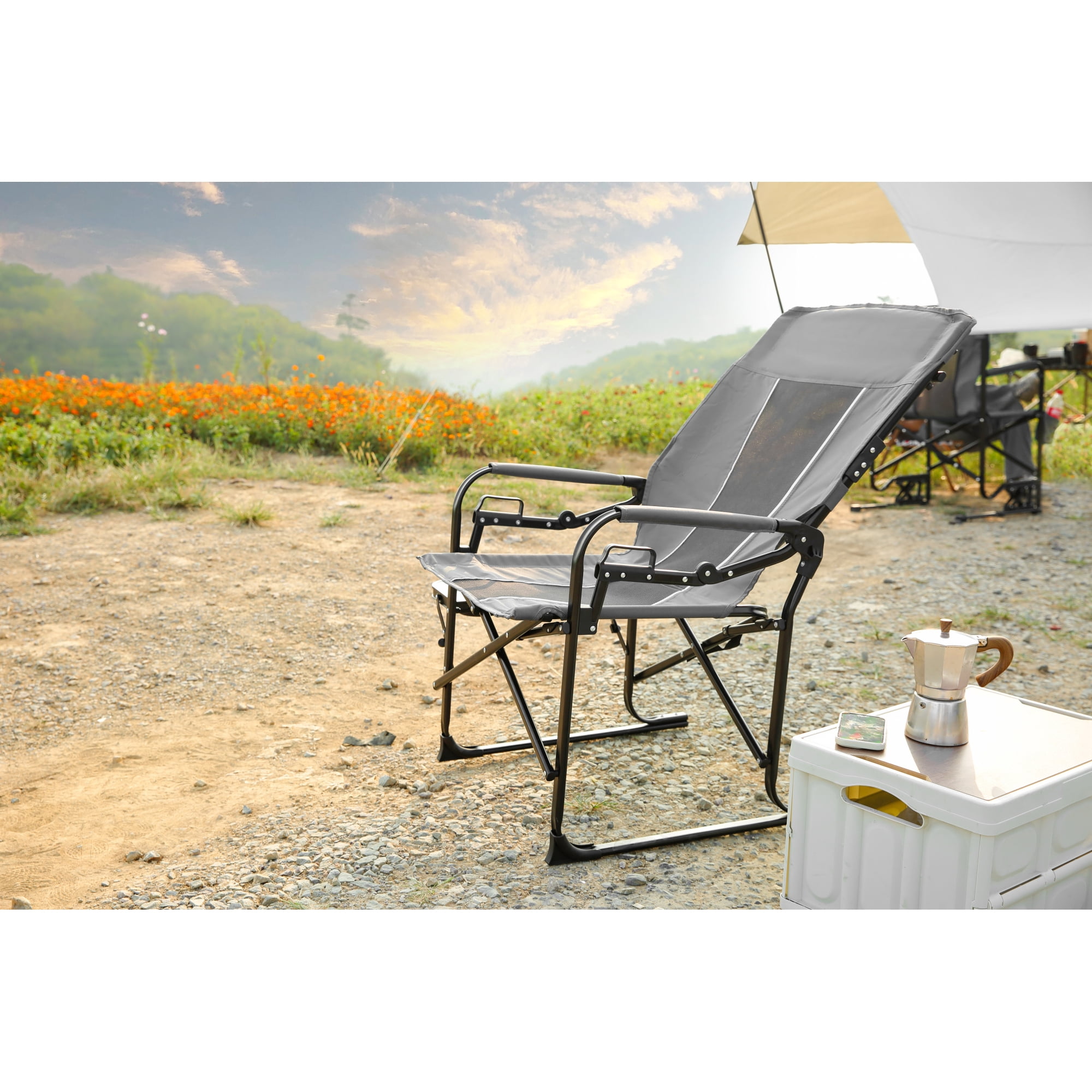 Leumius Camping Directors Chair,Oversized Heavy Duty Portable Folding Camping Chair with Side Table, Pocket for Beach,Fishing,Trip,Picnic,Lawn,Gray