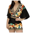 thumbnail image 2 of Pantalons pour Femmes Shorts pour Femmes Mode Dame Fleurs Col en V Profond Manches Courtes Combinaison Short, 2 of 2