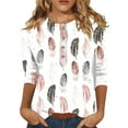 thumbnail image 1 of Bellella Hauts pour Femmes T-shirt à Imprimé Floral Col Rond Tee Tunique Douce Manches 3/4 Blouse T-shirt Femmes Plumes 2TG, 1 of 2