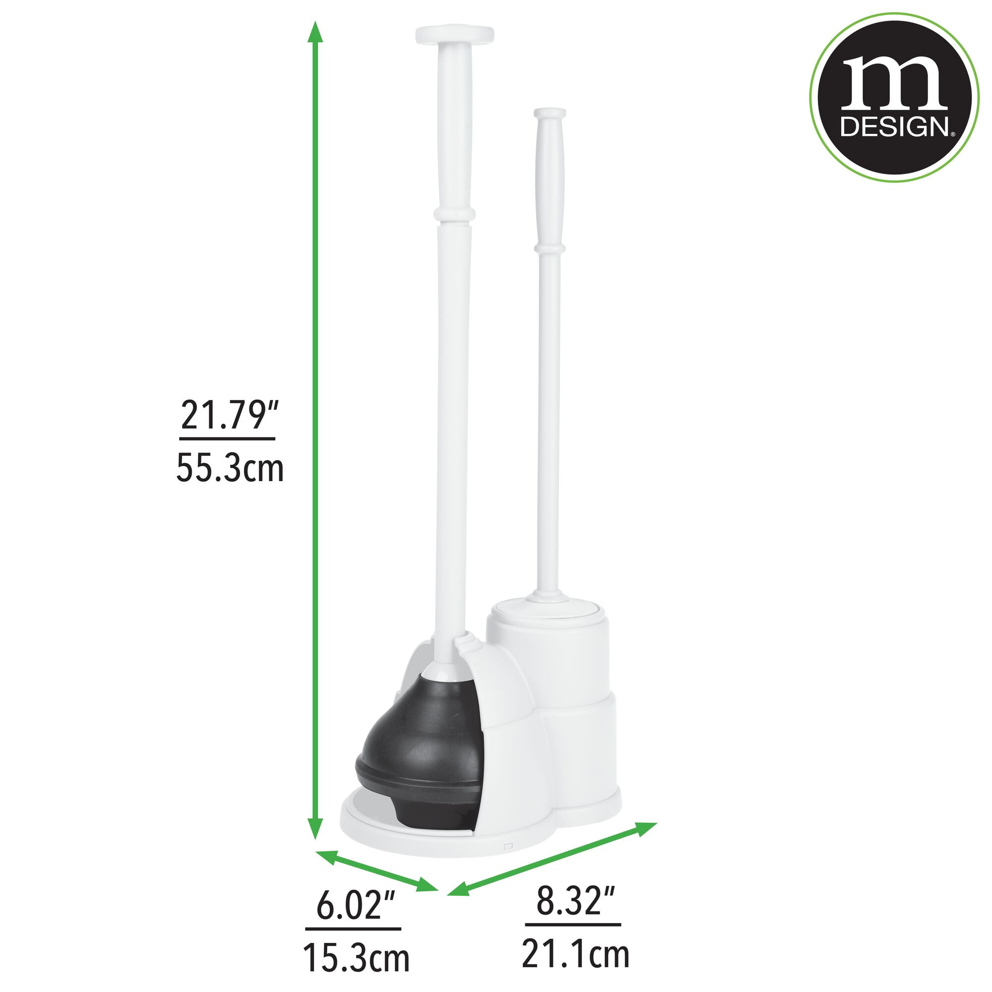 mDesign Hidden Plunger and Brush Set for Bathroom Toilet - White