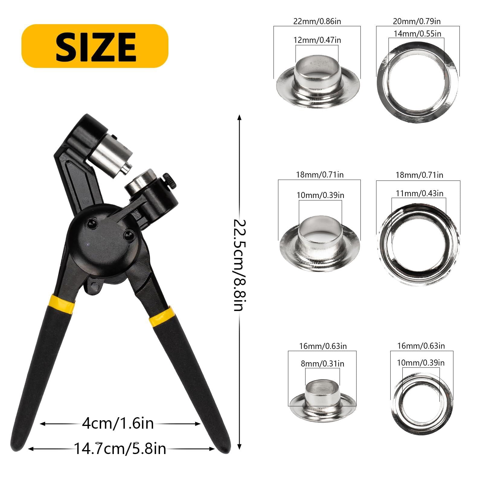 Heavy Duty Grommet Tool Kit Of 1/2" 5/16" And 3/8" Multi Size Handheld Eyelet Plier Rivet Press With 900 Grommets For Tarp Leather Fabric