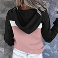 thumbnail image 3 of HAPIMO Rollbacks Womens Sweatshirt Long Sleeve Casual Pocket Drawstring Button V-Neck Pullover Tops Striped Color Splicing Sweatshirt Womens Fall Fashion Clothes Pink XL, 3 of 5