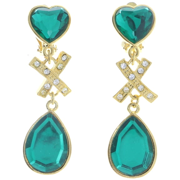 Mi Amore Heart Clip-On-Earrings Gold-Tone/Green