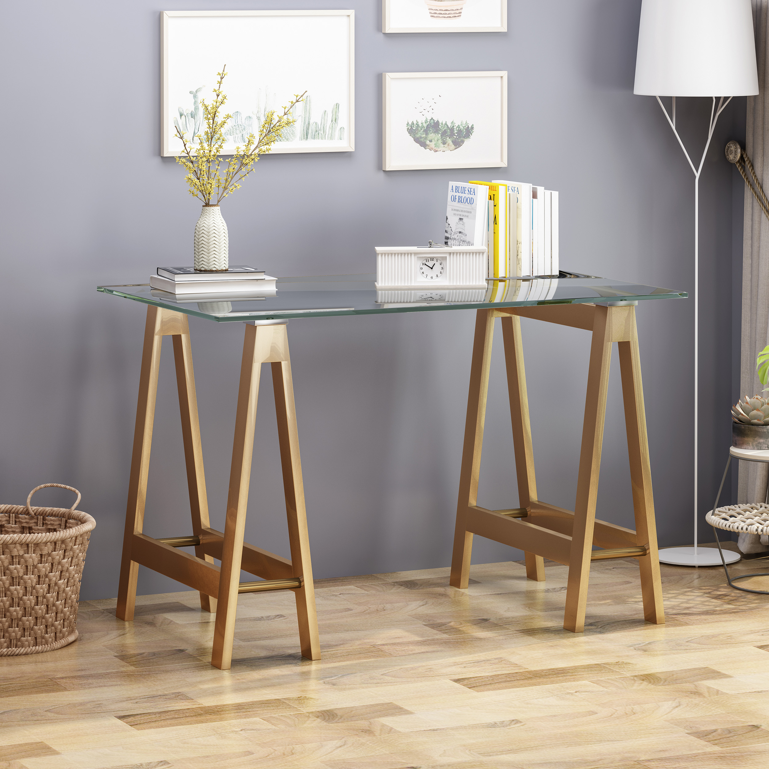 Alyssa Glam Desk With Tempered Glass Table Top And A Frame Legs Rose Gold Walmart Com Walmart Com