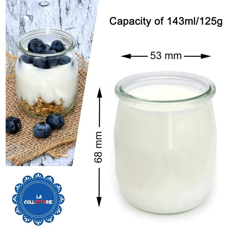 Set of 12 Glass Yoghurt Jars with Airtight Lids - Made In France - for  Yoghurt Makers - Multicookers and Robot Cookers (SEB, Etc) - 143 ML / 125  Grams 