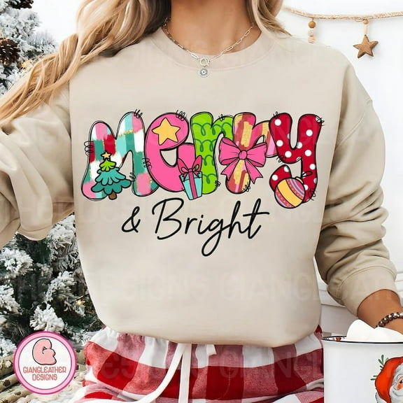 Merry and Bright T-Shirt, Coquette Christmas Tee, Brushstroke Holiday Shirt, Holly Jolly Graphic Tee, Christmas Tree T-Shirt
