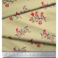 thumbnail image 1 of Soimoi Beige Georgette Viscose Fabric Red Berries & Bulbul Bird Print Fabric by Yard 42 Inch Wide, 1 of 3