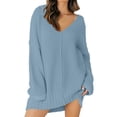thumbnail image 2 of Prolriy Robes Chandail pour Femmes 2025 Tendance Femmes Dames Robe Ample Col en V Mi-Longue Chandail en Tricot Robe Chandail Femme Bleu m, 2 of 7