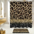 thumbnail image 3 of 4 Pcs Teal Leopard Print Shower Curtain Set with Non-Slip Rugs, Toilet Lid Cover and Bath Mat, Wild Animal Skin Bathroom Decor Set with Shower Curtain and Rugs(Hooks Not Included), 3 of 6