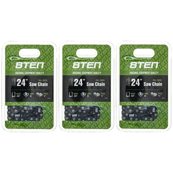 8TEN Chainsaw Chain 24 inch 3/8 Pitch for Stihl Husqvarna 3 Pack 810-CCC2221H