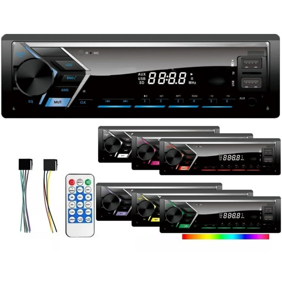 VOXEAST Auto Estereo Reproductor Bluetooth MP3 Radio Manos Libres FM SD Aux USB Música De Coche Luz Multicolores
