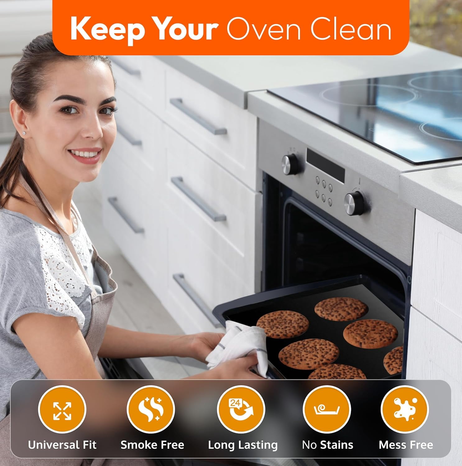 Large Thick Heavy Duty 2 Pack Non Stick Teflon Oven Liners Mat, 17"x 25", for bottom of Electric Oven Gas Oven Microwave Charcoal or Gas Grills