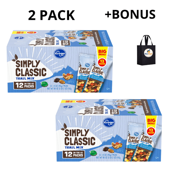 KG Simply Classic Trail Mix On-The-Go Peanuts, Raisins, M&M's Milk Chocolate Candies, Almonds, Cashews, 18 Oz , 2 Boxes of 12 Individual Packs   Bonus