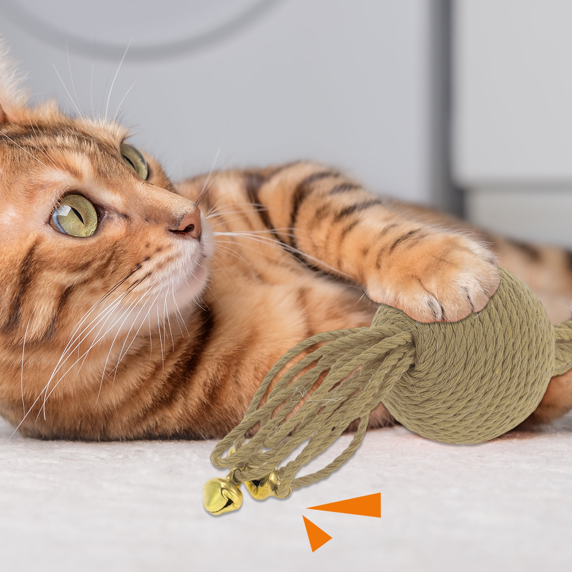 Unique Bargains Cat Playing Ball with Bell for Indoor Khaki
