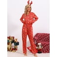 thumbnail image 2 of INSPIRAR CHIC Navidad Satén Manga Larga Botón Abajo Tops con Pantalones Estampado de Árbol Fiesta Familiar Conjuntos de Pijamas [Mujeres] L Rojo, 2 of 5