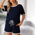 thumbnail image 4 of Gamivast Two Piece Sets for Women Summer Ribbed Knit Short Sleeve Tee & Shorts Outfits Contrast Trim Lounge Wear Casual Pajamas Soft Sporty, 4 of 5