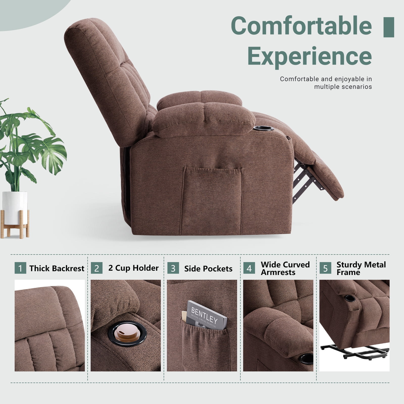 GIANNA Lift Recliner Chair for Elderly, With Massage and Heating, Lumbar Support, Remote Control, Brown
