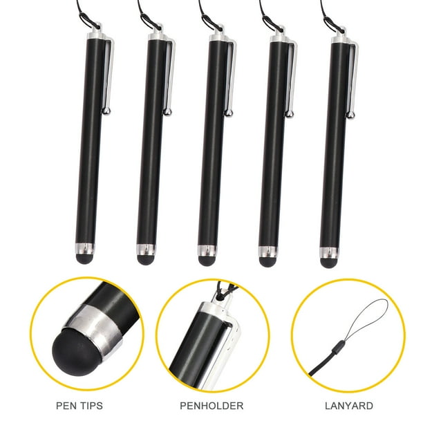 unbranded 5Ud Lápiz Táctil Negro Fácil De Llevar Con Punta De Silicona Compatible Con Pantallas Táctiles Para Teléfonos